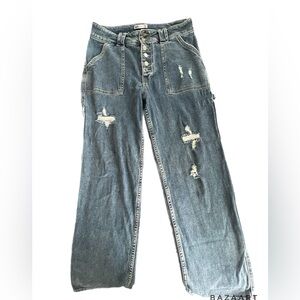 Cargo Denim for Women Casual jeans straight leg button down painter style jeans